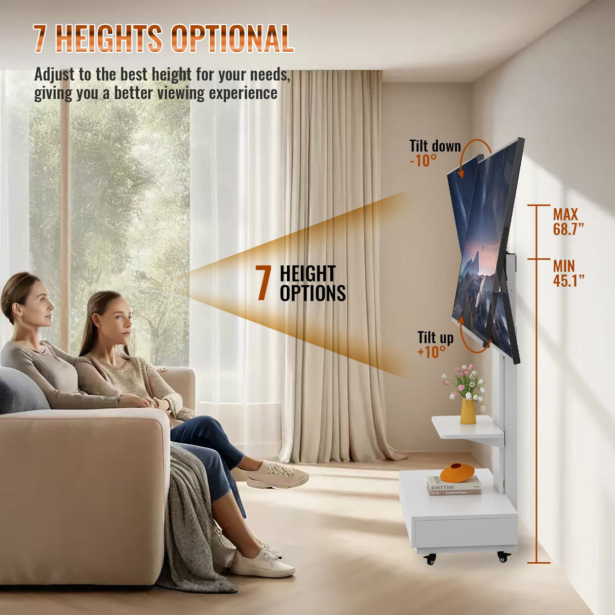 Adjustable Height Mobile TV Cart