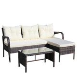 Outdoor Patio Furniture 3-Piece Conversation Set (Beige Cushion)
