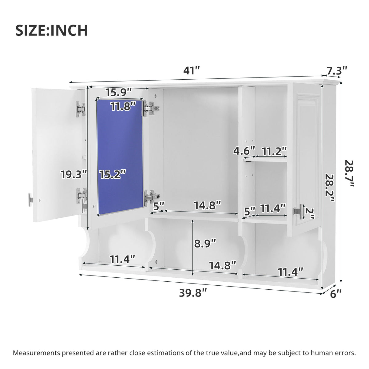 Modern Wall Mounted Medicine Cabinet with Open Shelves - White or Black