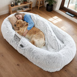 Human Dog Bed, Washable Faux Fur Dog Bed for People ,71''x45''x14'' Size Fits You and Pets (Grey)