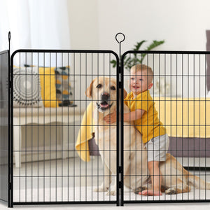 Dog Playpen, 16 Panels Pet Exercise Pen Indoor / Outdoor Fence With Anti Skid Base - Black