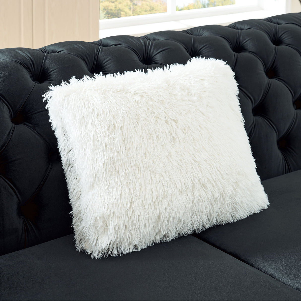 L Shaped Chesterfield Sectional Sofa With Stainless Steel Accents