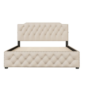 Upholstered Platform Bed With Trundle And 2 Sets Of USB Ports On Each Side, Fabric