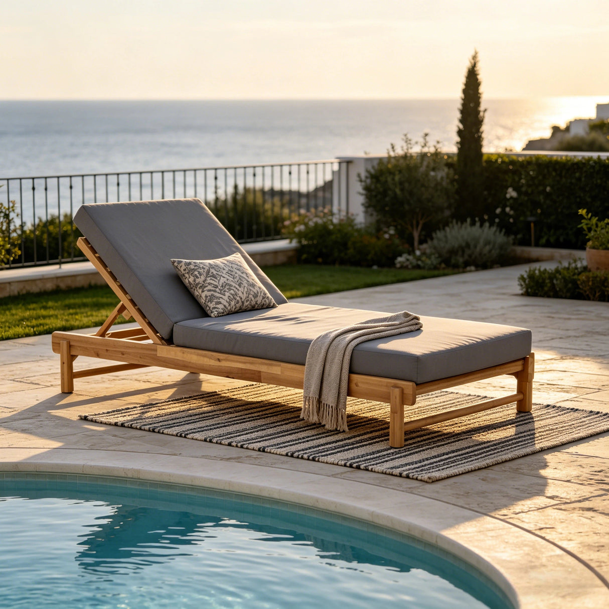 Light Teak Acacia Wood Chaise Lounge Set