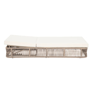 Beige and White Adjustable Sunlounge with Woven Rope Base