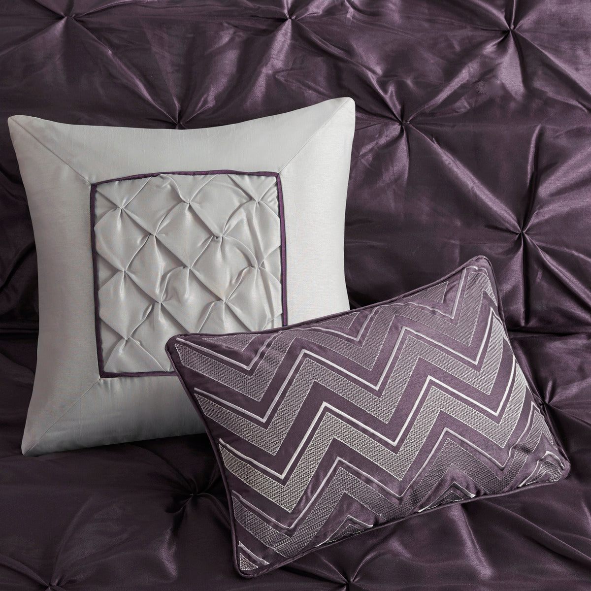 7 Piece Tufted Comforter Set Plum King