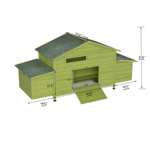 70" Large Wooden Chicken Coop with Nesting Boxes and Waterproof Roof - Green or Brick Red