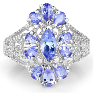 2.07 Carat Genuine Tanzanite .925 Sterling Silver Ring