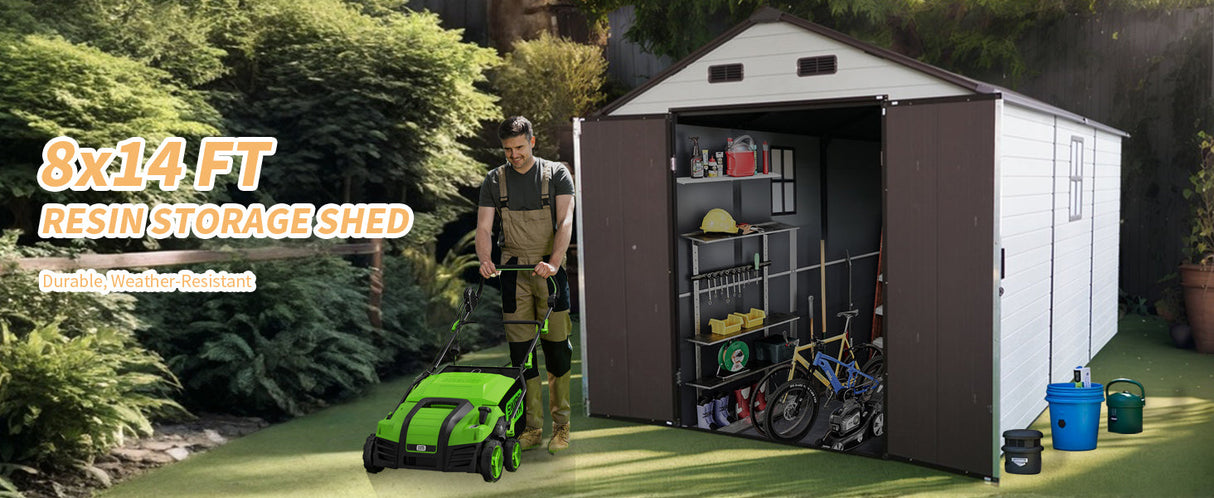 8x14 Ft Outdoor Resin Storage Shed with Windows