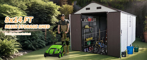 8x14 Ft Outdoor Resin Storage Shed with Windows