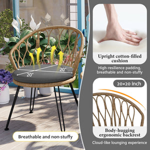 U_STYLE Outdoor Leisure Set with 2 Rattan Chairs & Glass Table