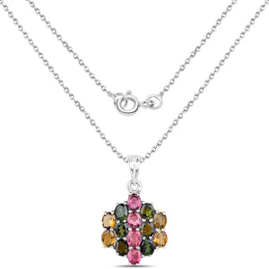 4.34 Carat Genuine Pink Tourmaline, Green Tourmaline & Brown Tourmaline .925 Sterling Silver Pendant