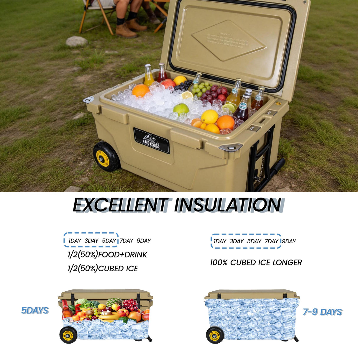 65 Quart Khaki Cooler - Ultra-Tough Hard Shell Ice Chest