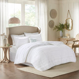 5 Piece Microfiber Ruffled Comforter Set White Queen