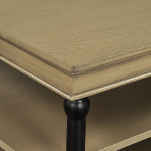 55.1' Wood Coffee Table with Black Legs and Open Storage Shelves