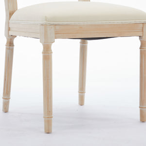 Antique Dining Chairs - Linen Fabric Upholstered Wooden Chairs Set of 2