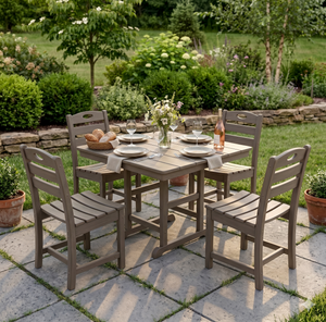 Antique Wood Color HDPE 5-Piece Outdoor Patio Dining Set