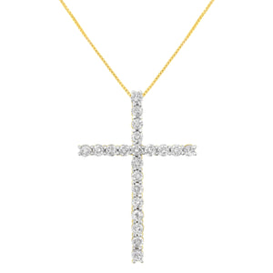 10K Yellow Gold Plated .925 Sterling Silver 4.0 Cttw Round Cut Diamond Cross Pendant Necklace (J-K Color, I1-I2 Clarity) - 18"