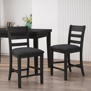 Farmhouse Upholstered Wood Counter Stools with Full Back - Black or Dark Brown