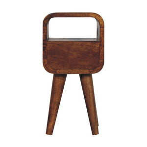Solid Wood Extra Mini Curve Bedside, 1-Drawer, 1 Open-Slot, Chestnut