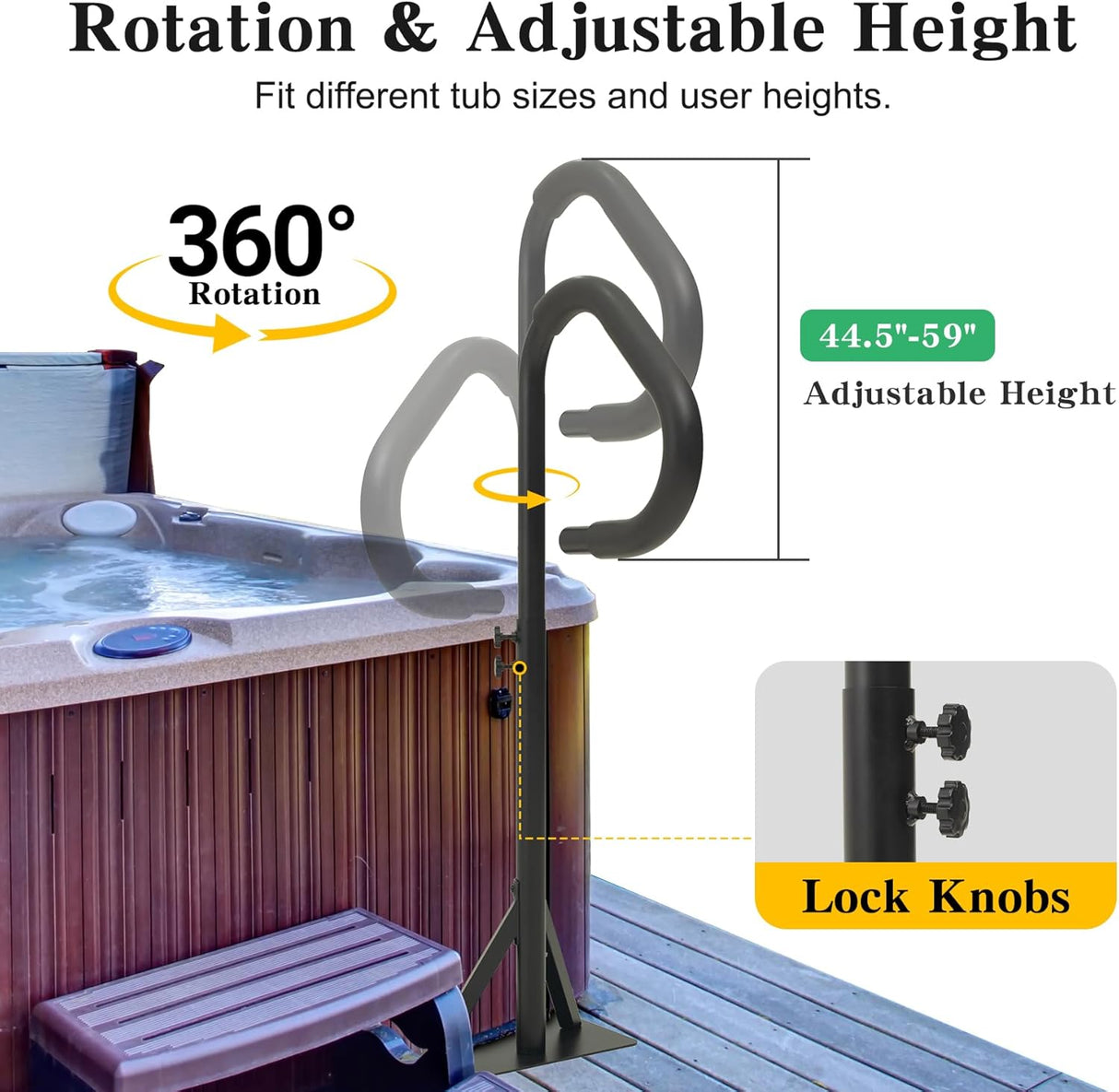 Hot Tub Handrail With Adjustable Height and 360° Swivel