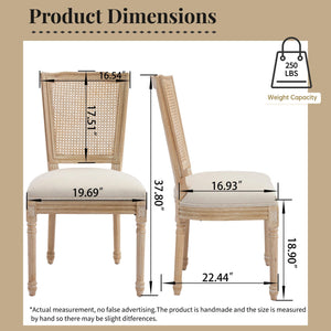 French Country Dining Chairs Set of 2 Upholstered With Natural Rattan Back