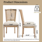 French Country Dining Chairs Set of 2 Upholstered With Natural Rattan Back