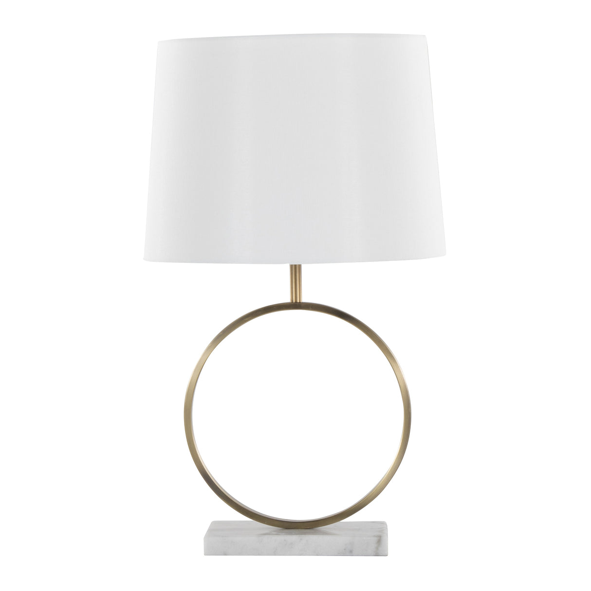 Moon Contemporary Table Lamp in White Marble, Gold Metal and White Shade