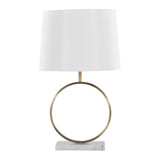 Moon Contemporary Table Lamp in White Marble, Gold Metal and White Shade
