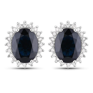 3.32 Carat Genuine Blue Sapphire and White Diamond 14K White Gold Earrings