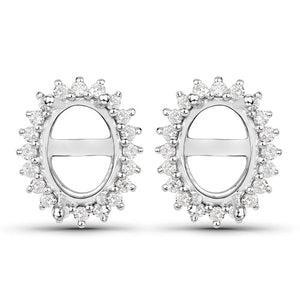 0.26 Carat Genuine White Diamond 14K White Gold Semi Mount Earrings - holds 8x6mm Oval Gemstones