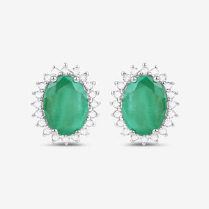 2.66 Carat Genuine Zambian Emerald and White Diamond 10K White Gold Earrings