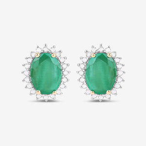 2.66 Carat Genuine Zambian Emerald and White Diamond 10K Yellow Gold Earrings