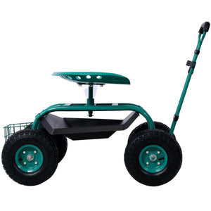 Rolling Garden Scooter Cart Seat With Wheels, 360 Swivel Seat, Tool Tray