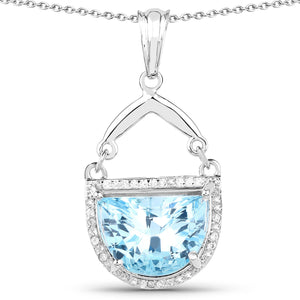 4.08 Carat Genuine Swiss Blue Topaz & White Topaz .925 Sterling Silver Pendant