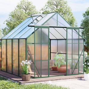 Double Door Polycarbonate house Raised Base And Anchor Aluminum Heavy Duty Walk In houses For Outdoor Backyard In All Season