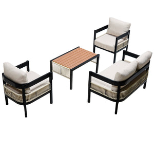 U_Style Multi-Person Outdoor Iron Sofa Set with Rattan Decoration