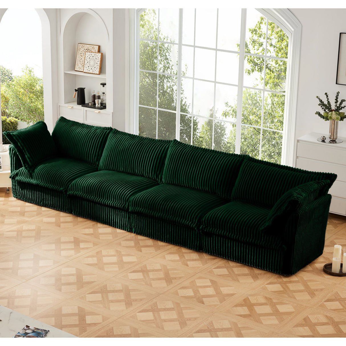 Slipcovered Long Sofa - 4 Seater Living Room Couch