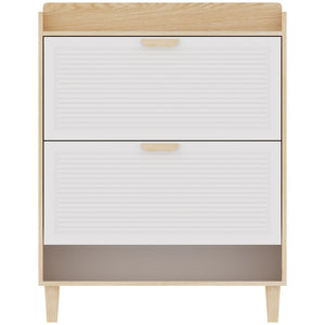 Shoe Storage Cabinet With 2 Flip Drawers, Compact Entryway Organizer - Natural / White