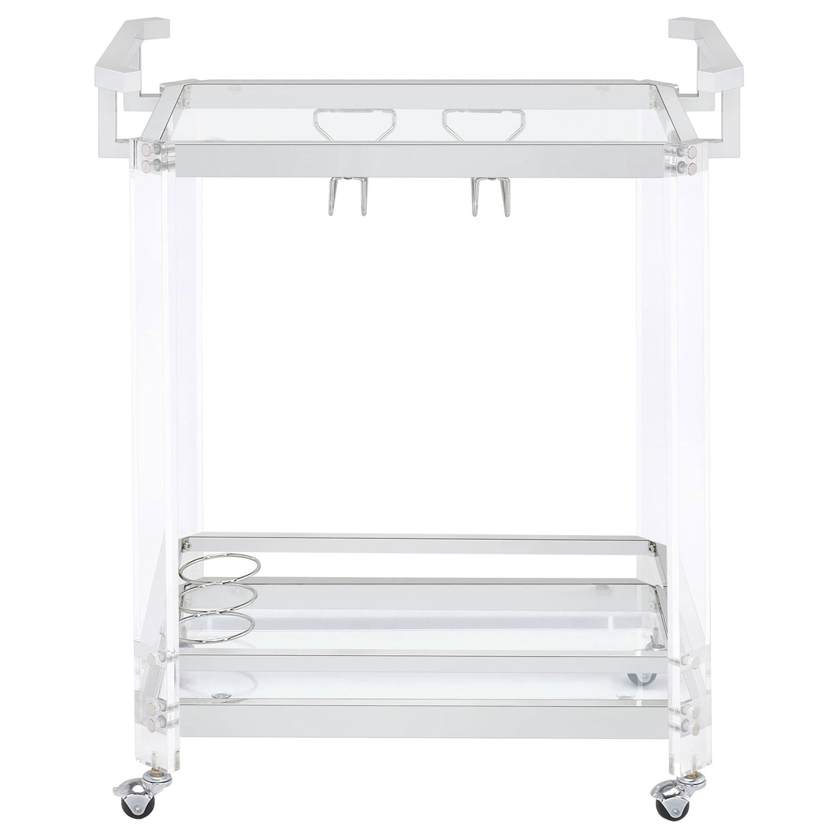 Jefferson 2-tier Glass Shelf Acrylic Bar Cart Chrome