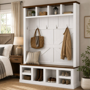 Farmhouse Hall Tree with Bench and Shoe Storage