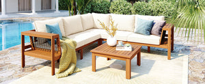 GO 4 Pieces Outdoor Acacia Wood Sofa Set with Coffee Table