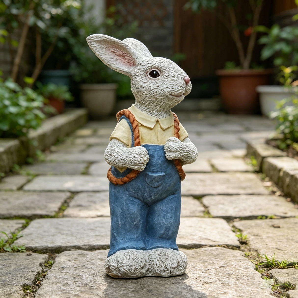 Simulated Couple Rabbit Statue Flower Pot Ornament