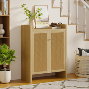 42.5" Tall Rattan Shoe Cabinet with Doors