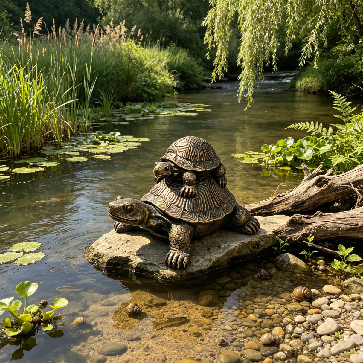 19'' Vintage Bronze Stacked Turtle Statue