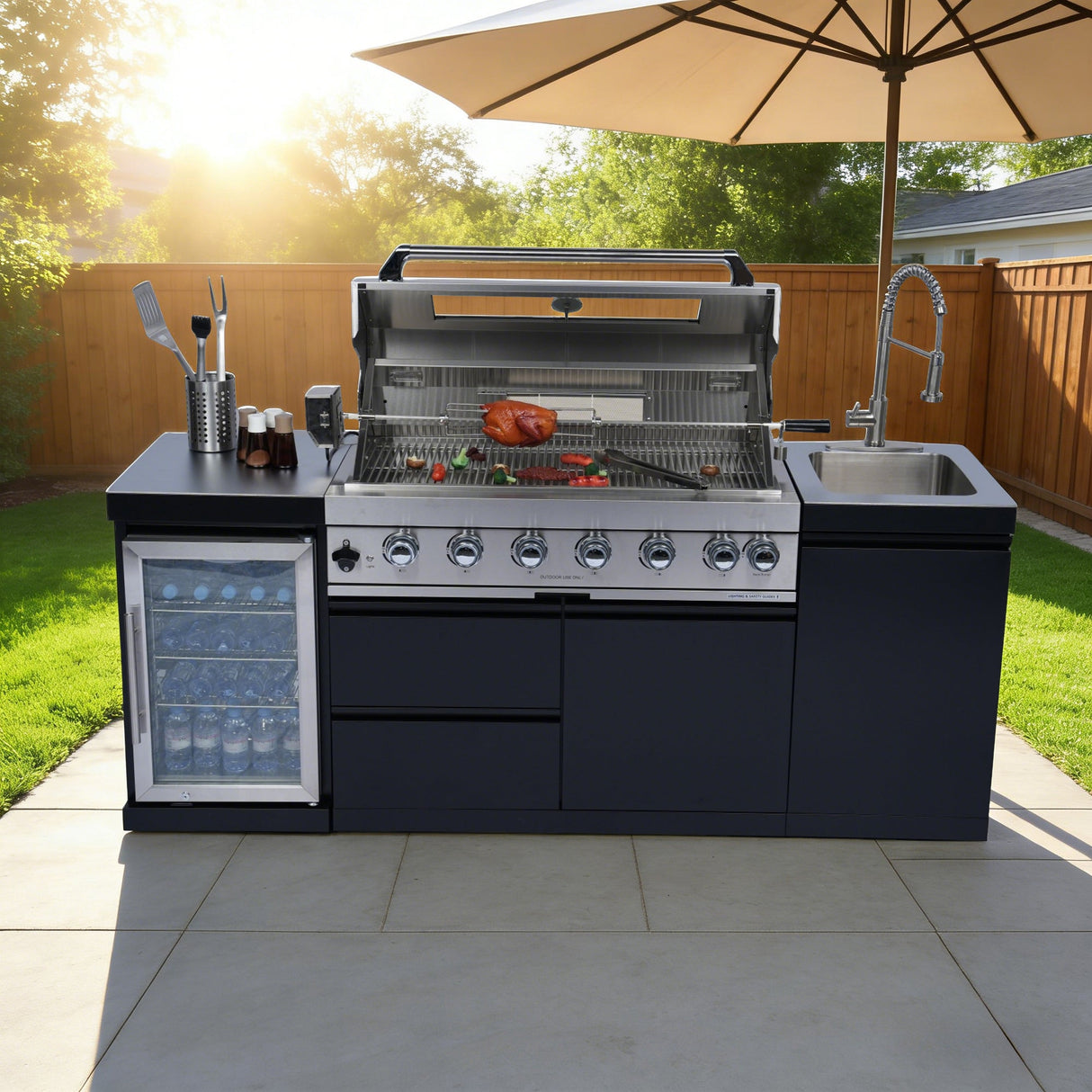 82-Inch 6-Burner Stainless Steel Gas Outdoor Kitchen Barbecue Island Grill