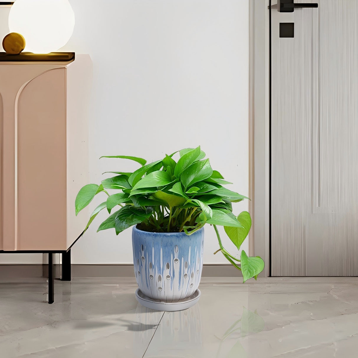 Set of 2 Ceramic Flowerpots with Drainage Hole