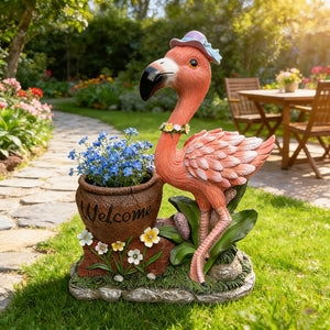 Outdoor Garden Sculpture Flamingo Flower Pot Planter