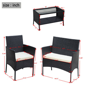 4 PC Rattan Patio Furniture Set with Cushioned Sofa - Black