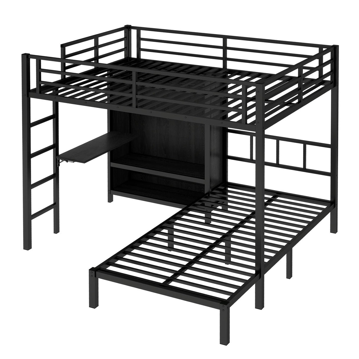 Full XL Over Twin Metal Bunk Bed with Folding Desk and Closet